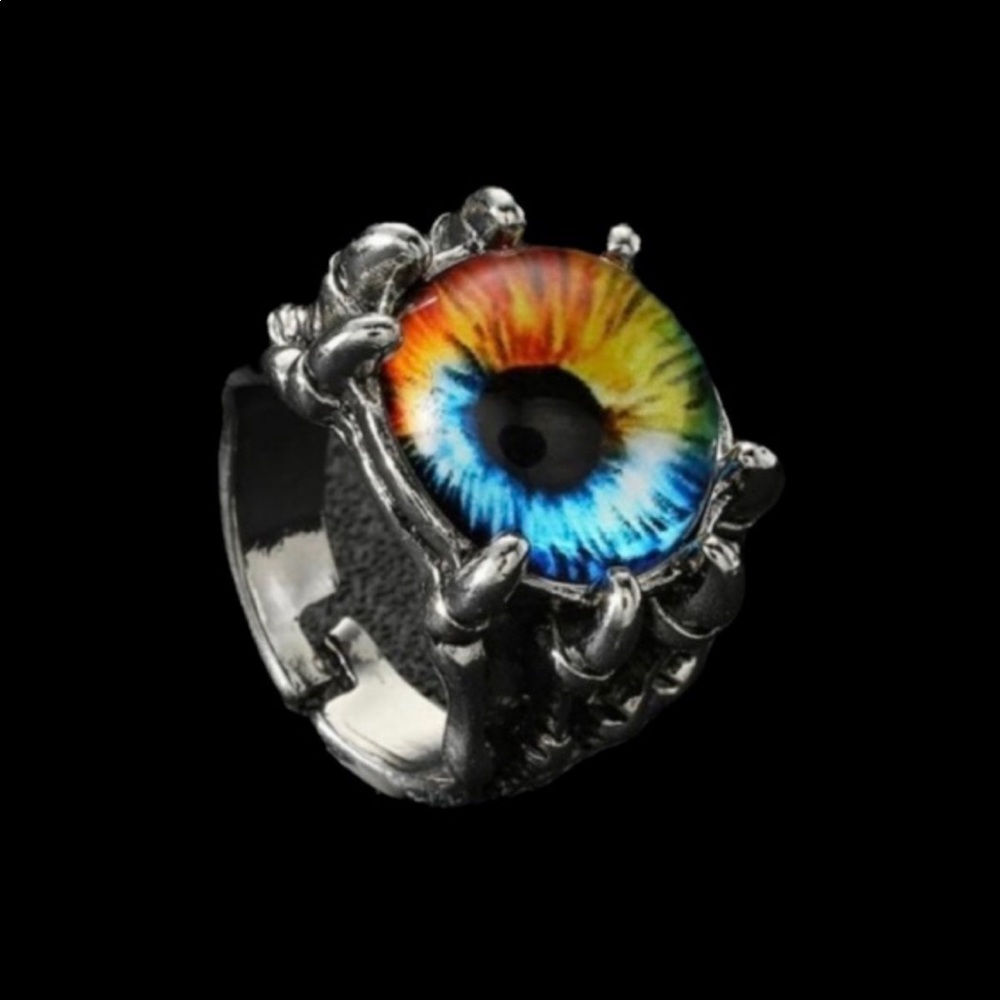 Multi color rainbow Dragon Eye ,being held claw Dungeons ring